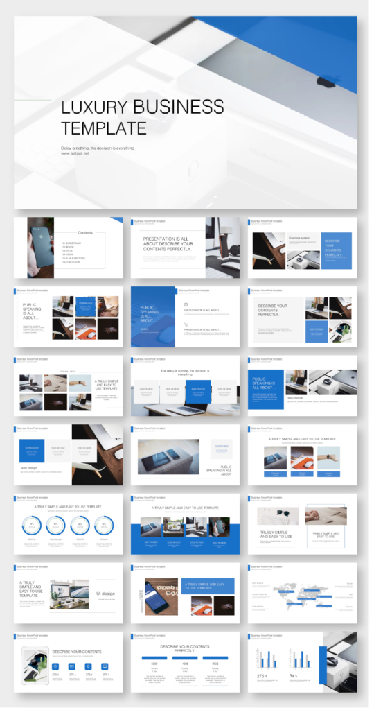 Blue Business Annual Report PowerPoint Template Original and High