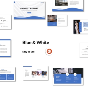 Blue White Project Report PowerPoint Template