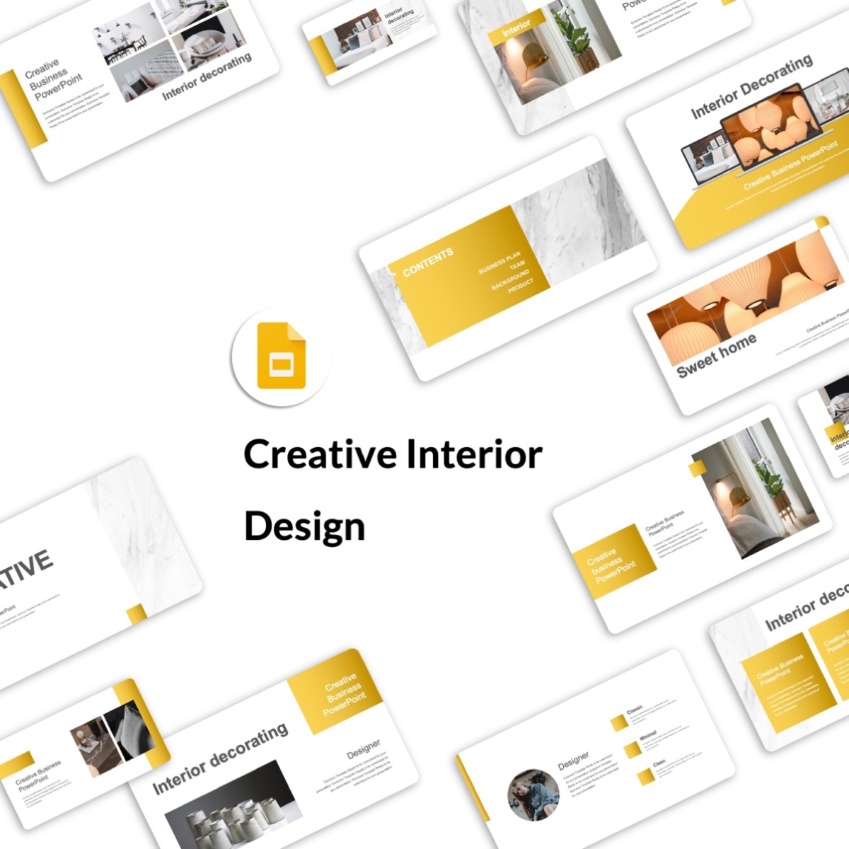 Google Slides-Golden Creative Interior Design PowerPoint Template