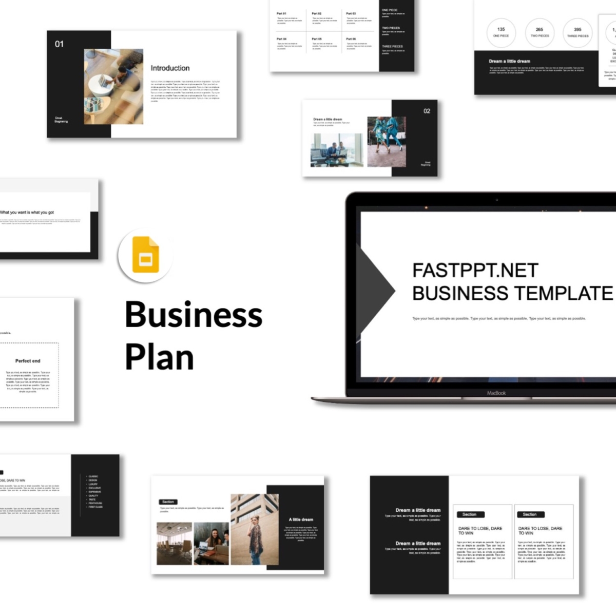 Google Slides-Black & White Creative Business Plan PowerPoint Template