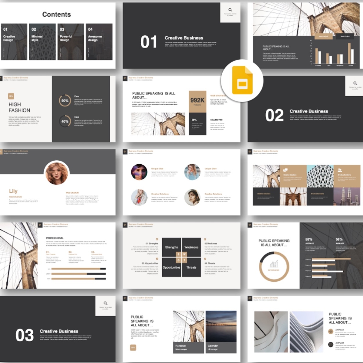 Google Slides-Black & Gray Business Presentation Template