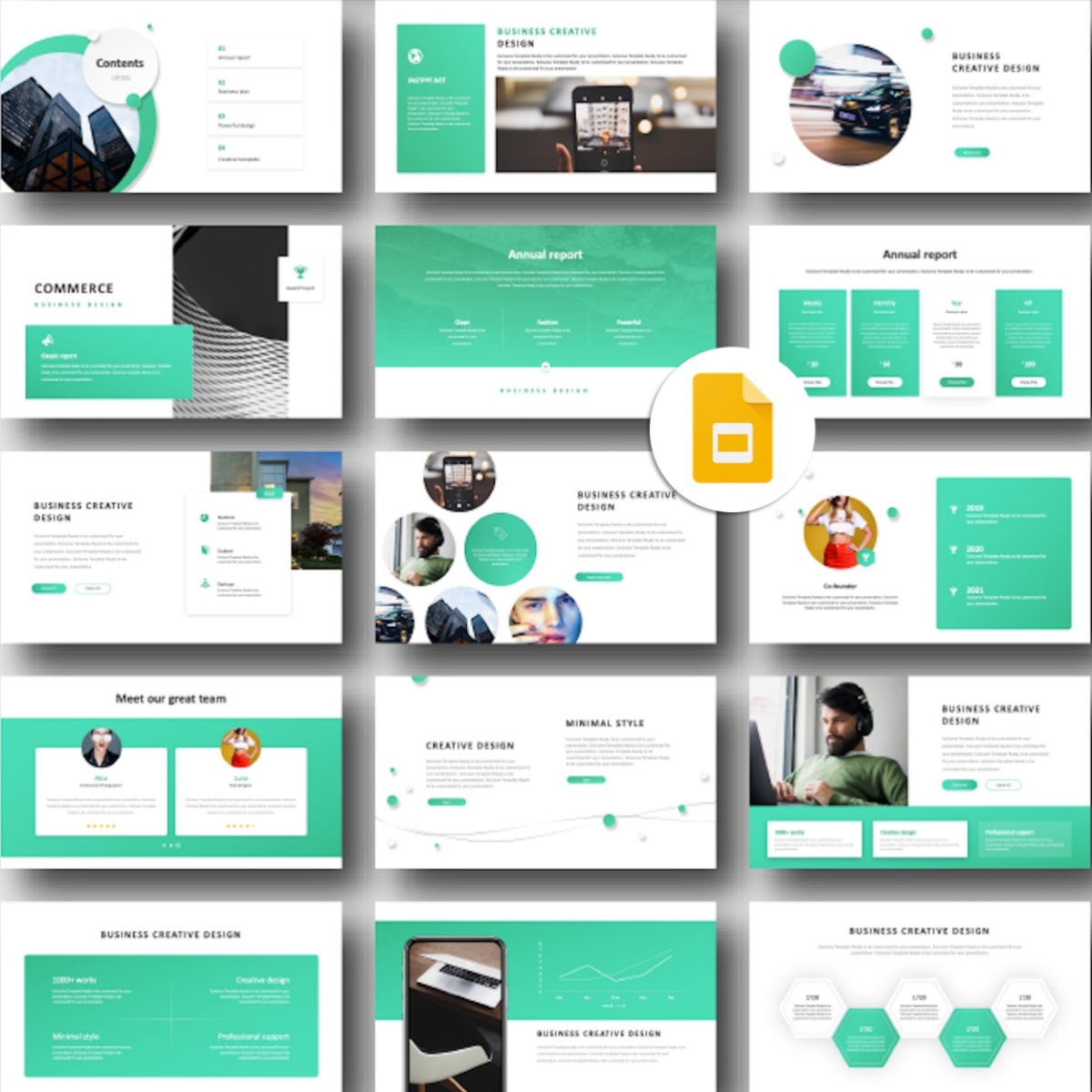 Google Slides-2 in 1 Minimal Blue & Green PowerPoint Template