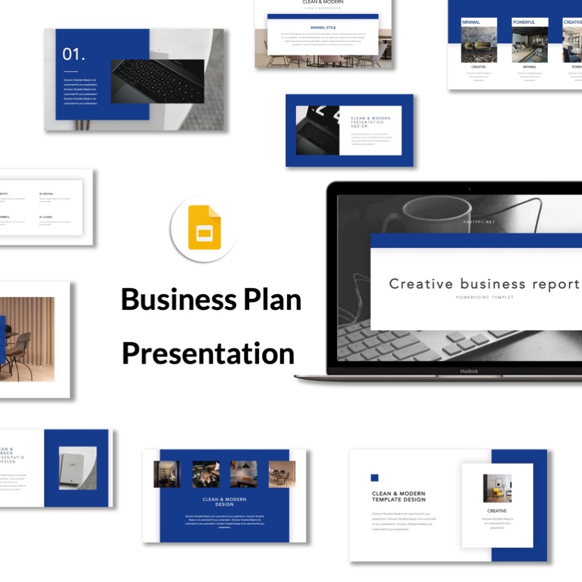 Google Slides-Blue & White Business Plan Presentation Template