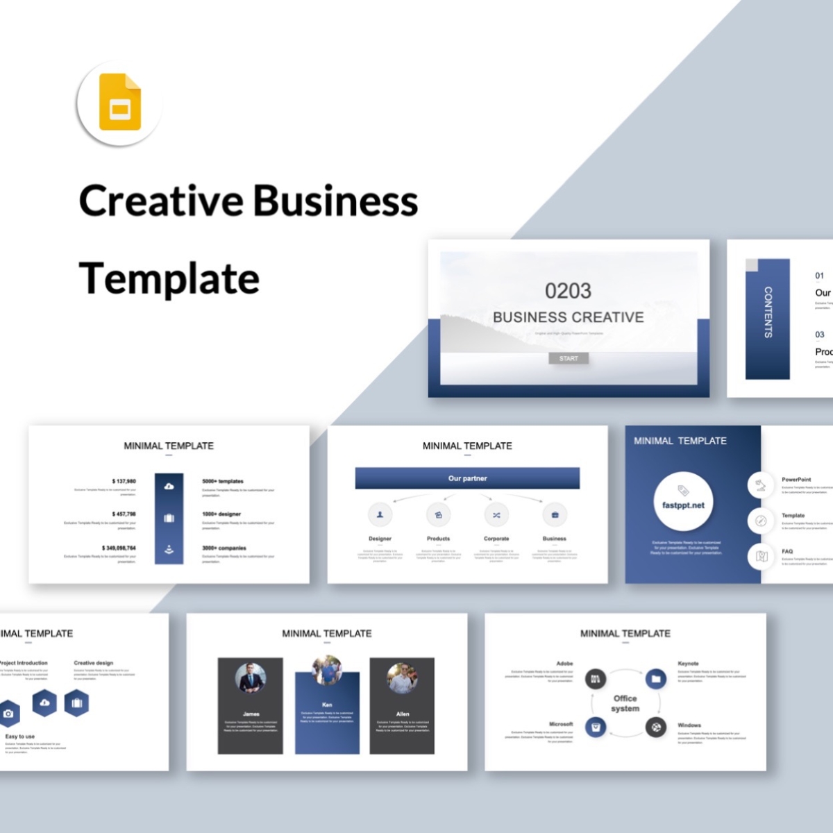 Google Slides-2 in 1 Blue & Orange Creative Business Template